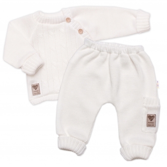 Rostoucí pletený svetřík a kalhoty s kapsou Hand Made 2D, Nature - smetanový, vel. 68/74; 68/74 (6-9m)