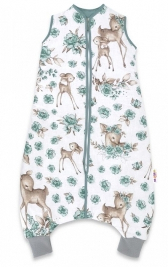Teplejší spací vak s nohavičkami Baby Nellys, Srnka a růže - mátový, vel. M; M (2,5r-6l)
