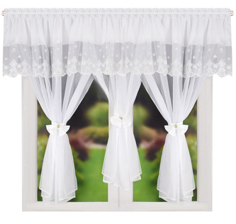 Dekorační krátká záclona s ozdobnou lambrekýnou s krajkou s řasící páskou FRANCIS bílá/bílá 400x150 cm MyBestHome