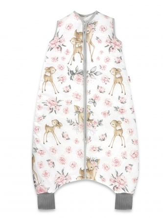 Teplejší spací vak s nohavičkami Baby Nellys, Srnka a růže - růžová, šedá; S (0-2,5r)