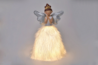 Anděl s LED světlem - Stříbrný, 22 x 36 cm