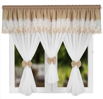 Dekorační krátká záclona s ozdobnou lambrekýnou s krajkou s řasící páskou FRANCIS bílá/béžová 400x150 cm MyBestHome