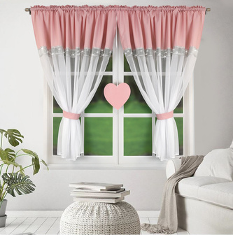 Dekorační krátká záclona s řasící páskou KALINA bílá/pastelová růžová 400x145 cm MyBestHome