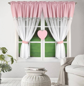 Dekorační krátká záclona s řasící páskou KALINA bílá/pudrová růžová 400x145 cm MyBestHome