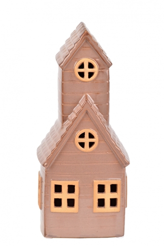 Keramický LED domeček hnědý 20x6x8 cm