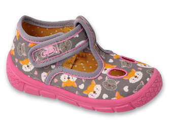 630P015 - dívčí bačkorky Befado růžovo-šedá s oranžovou, kočky 630P015_26