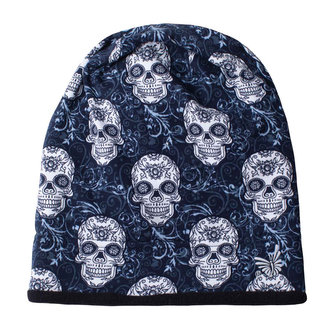Zimní čepice spadená Lebka tattoo; Barva: modrá; Velikost: 50
