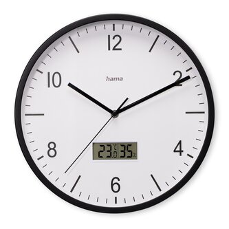 Hama Lanzarote, nástěnné hodiny řízené rádiovým signálem, teploměr/vlhkoměr, 35 cm, tiché, černé Hama Lanzarote, nástěnné hodiny řízené rádiovým signálem, teploměr/vlhkoměr, 35 cm, tiché, černé