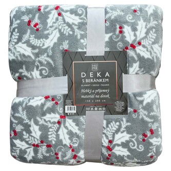 HOME ELEMENTS Deka s beránkem 150*200, Tisk Šedá cesmína