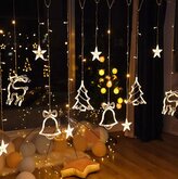 Dekorační světelný řetěz s vánočními hvězdami, zvonečky a jeleny délka 240 cm Mybesthome