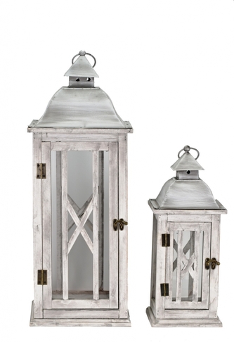 Dřevěná lucerna šedá s patinou, sada 2 ks Dřevěná lucerna šedá s patinou, sada 2 ks