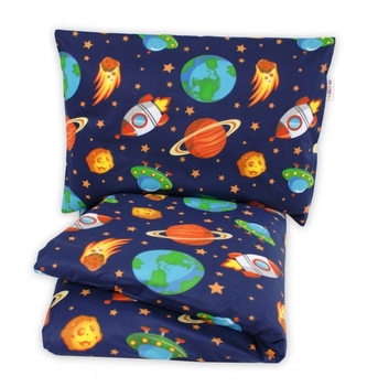 Dětské povlečení, bavlna 2D 140x200/70x90 - Vesmír, granátová; 140x200/70x90cm