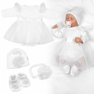 Luxusní 4D slavnostní sada oblečení pro miminko Girl - bílá, vel. 74; 74 (6-9m)