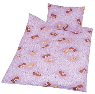 Hybler textil Povlečení bavlna do postýlky Méďa kytička růžová 90x130, 45x60 cm