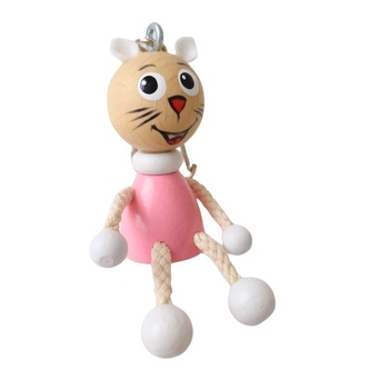 Růžové koťátko - dřevěná klíčenka