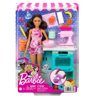 Panenka a kuchyňský hrací set s kočičkou a doplňky - Barbie