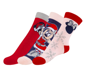 Ponožky dětské Minnie 2 - sada 3 páry - červená, růžová, fialová, stříbrná - 31-34