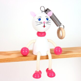 Bílá kočička - dřevěná figurka na pružině