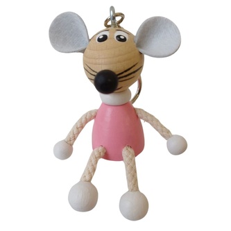 Růžová myška - dřevěná klíčenka