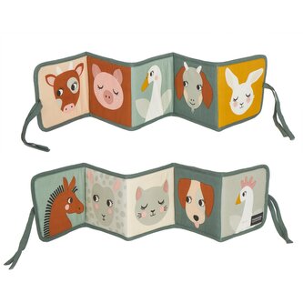 Skládací látková knížka leporelo pro miminko zvířátka Roommate