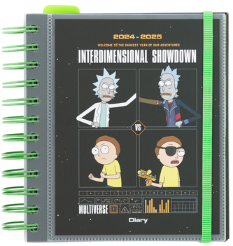 Plánovací denní školní diář 2024/2025 Rick And Morty se samolepkami, záložkami a obálkou (14 x 16 cm)
