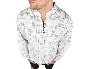 Kurta pánská HAMP, bílá, černý dekor, dlouhý rukáv M