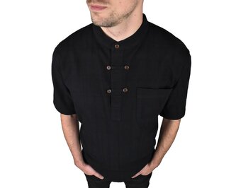 Kurta pánská HAMP, černá, tenké pruhy, krátký rukáv S