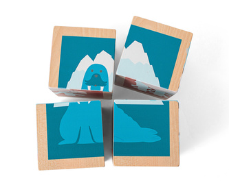 Dřevěné obrázkové kostky se zvířátky - 4 ks