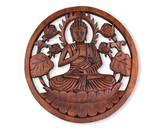 Závěsná dřevěná dekorace Buddha tmavá - Vitarka Mudra - 30 cm