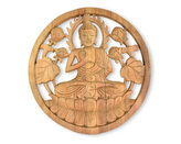 Závěsná dřevěná dekorace Buddha světlá - Vitarka Mudra - 30 cm