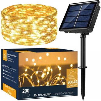 LED řetěz Nano - 22m, 200LED, 8 funkcí, solar, IP44, teplá bílá LED řetěz Nano - 22m, 200LED, 8 funkcí, solar, IP44, teplá bílá