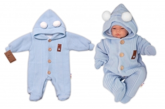 Pletená kombinéza/overal LUX STAR s kožíškem - dvouvrstvá, sv. modrá; 56 (1-2m)