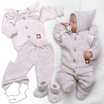 Rostoucí pletená sada 4D Girl s volánkem Love, béžový melírek, vel. 68/74; 68/74 (6-9m)