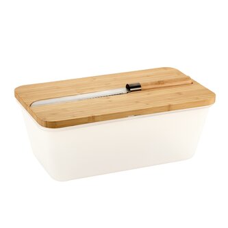KESPER Chlebník s nožem a prkénkem plast, bambus, bílý 35 x 20 x 16cm