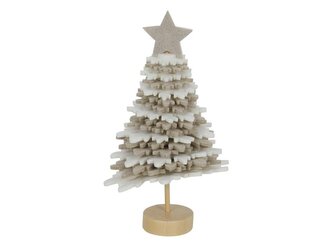 DEKORACE VÁNOČNÍ STOMEČEK 16 CM, BÍLÁ/BÉŽOVÁ