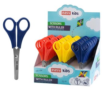 EASY Kids Školní nůžky s měřítkem 13 cm, 30 ks v balení, žluté-červené-modré