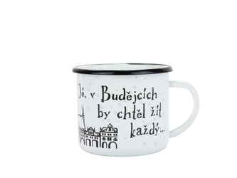 BELIS Smaltovaný hrnek 8 cm/0,35l, bílý "ČB/město" v krabičce