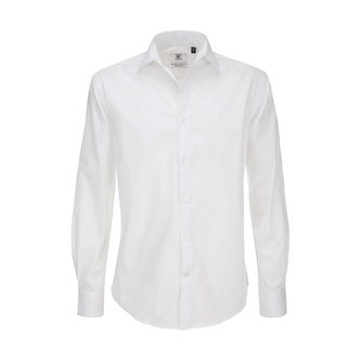 Košile pánská B&C Elastane s dlouhým rukávem - bílá, 3XL