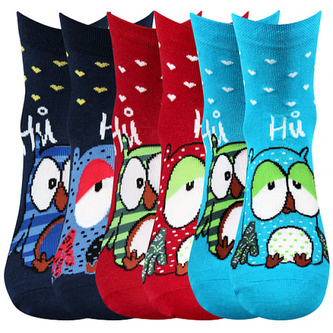 Ponožky dámské Boma Xantipa 43 Sovičky 3 páry (navy, modré, červené), 39-42