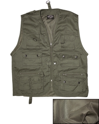 Vesta JAGD se síťkou na lov nebo rybaření - olivová, 3XL