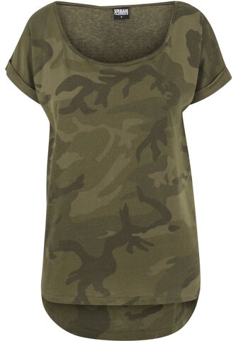Tričko dámské Urban Classics Camo Back Shaped - woodland, 3XL