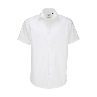 Košile pánská B&C Elastane s krátkým rukávem - bílá, 4XL