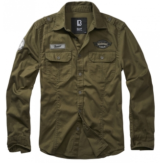Košile s dlouhým rukávem Brandit Luis Vintageshirt - olivová, 6XL