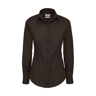 Košile dámská B&C Elastane s dlouhým rukávem - hnědá, M