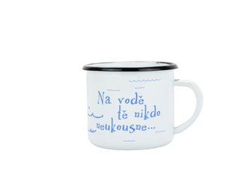 BELIS Smaltovaný hrnek 8 cm/0,35l, bílý "vodák/voda" v krabičce