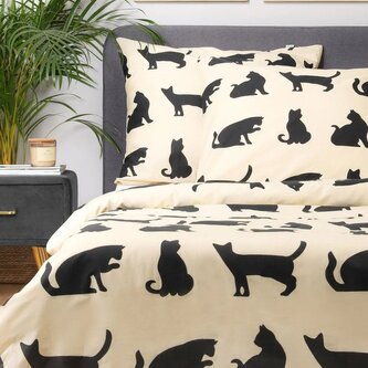 Bavlněné povlečení 100% bavlna | POES | béžová s kočkami | 140x200 + 1*70x80 cm | 853765