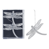 Třpytivá vážka stříbrná - závěsná dekorace (balení 2 ks)