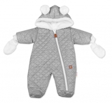 Zimní prošívaná kombinéza s chlupáčkovou podšívkou + rukavičky, Love, šedá, vel. 74; 74 (6-9m)