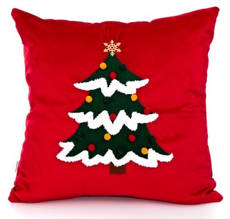 Vánoční polštář | TINGLA | s výšivkou vánočního stromku červený | 45x45 cm | 866192
