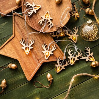 Vánoční dekorační lampičky | DAREN | dřevěný sob | 10 LED, 165 cm | XM24 | 714818